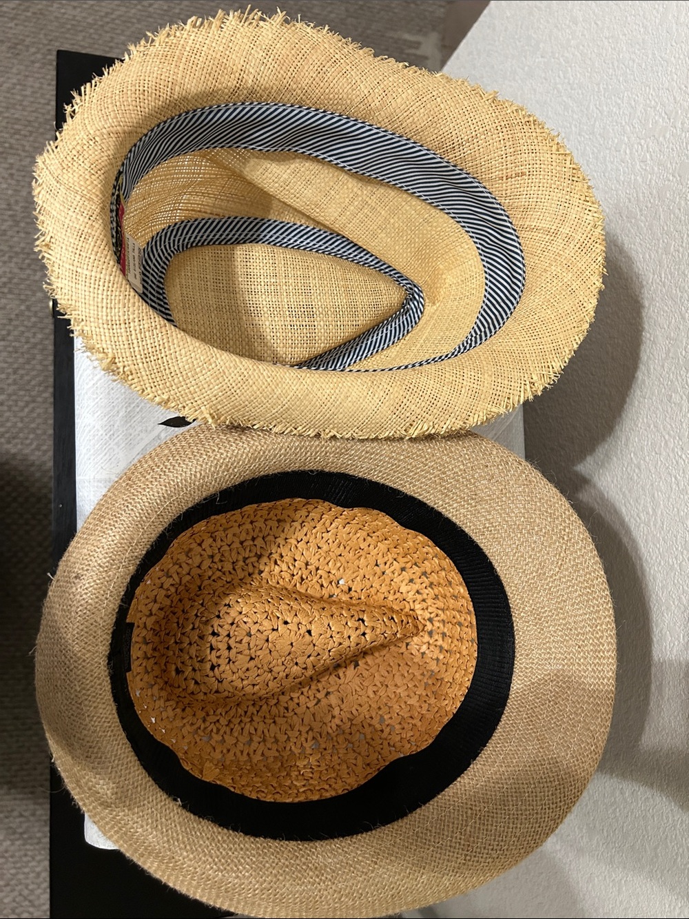Steve Madden Natural Straw Fedora Hat with Black Band and Straw hat w/Turquoise - Picture 4 of 7